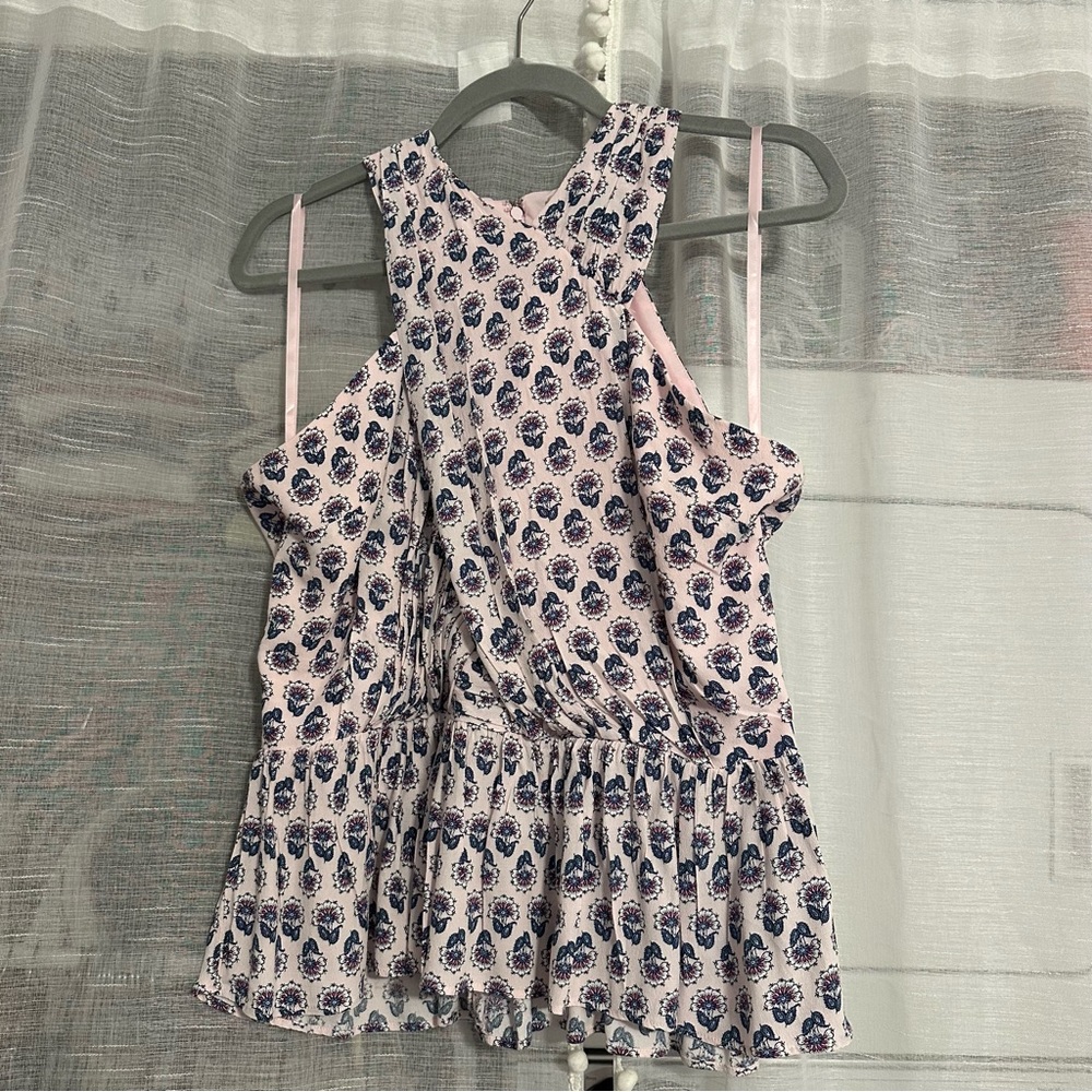 LOFT Pink and Blue Halter Peplum Tank Top 8